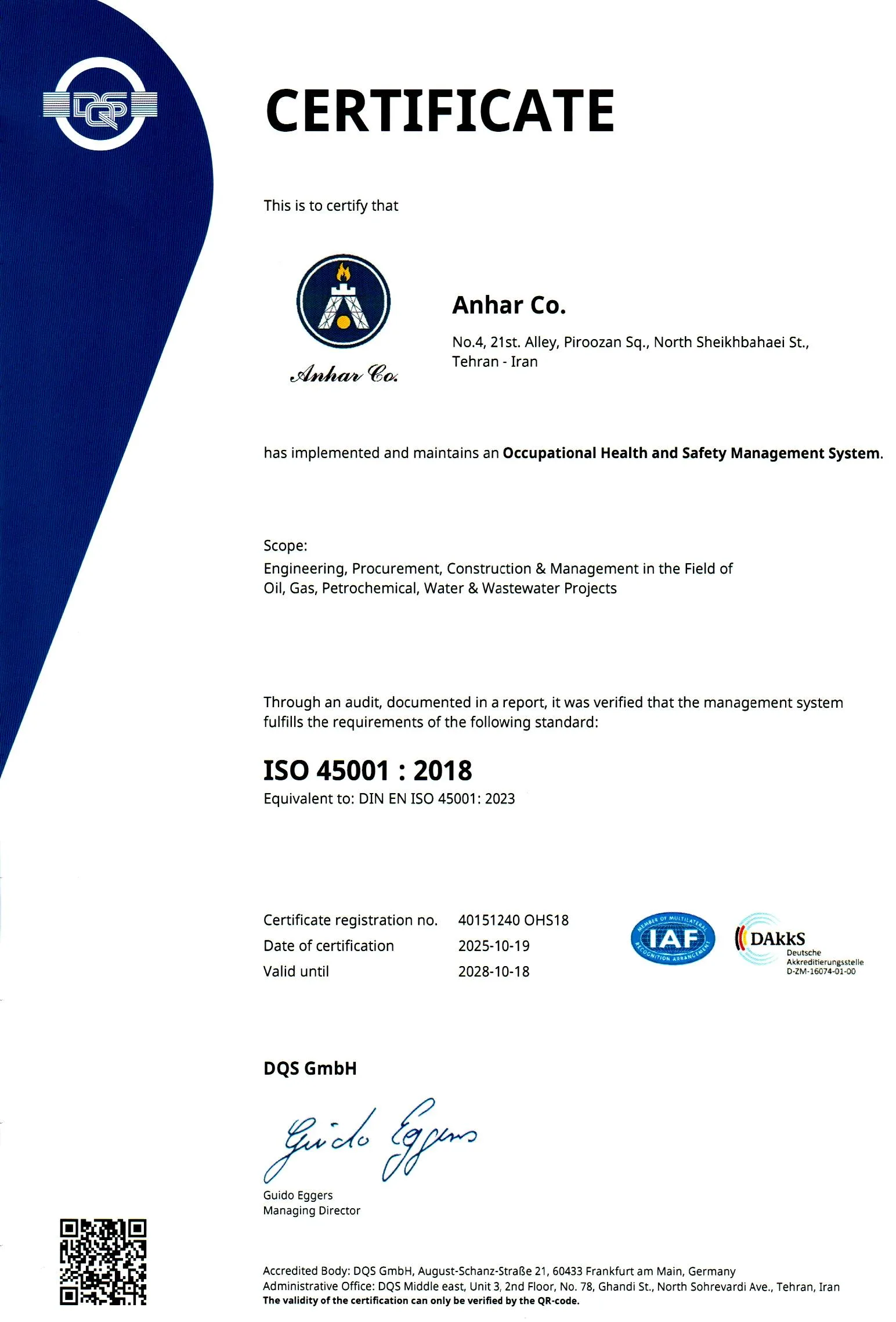 ISO 45001:2018 occupational health and safety